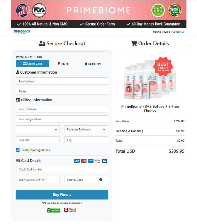 PrimeBiome Secured Order Page